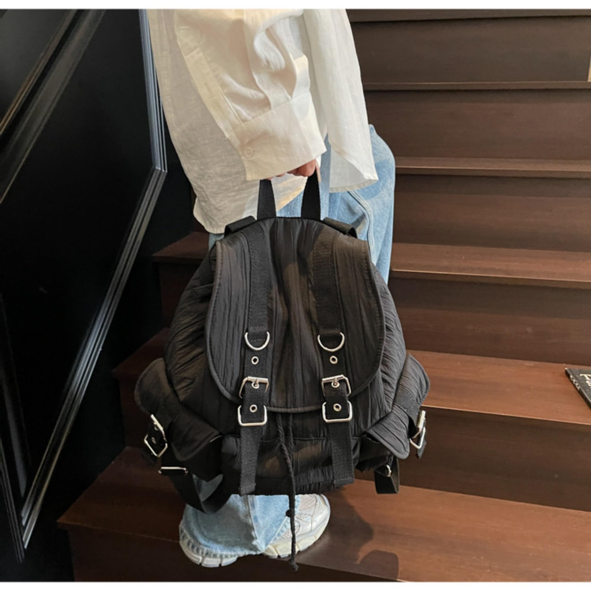 Cutemoria Women's Fashion Backpack Purse Japanese Style Shoulder Bag Large Capacity Lightweight Backpack for Travel Work (Black)