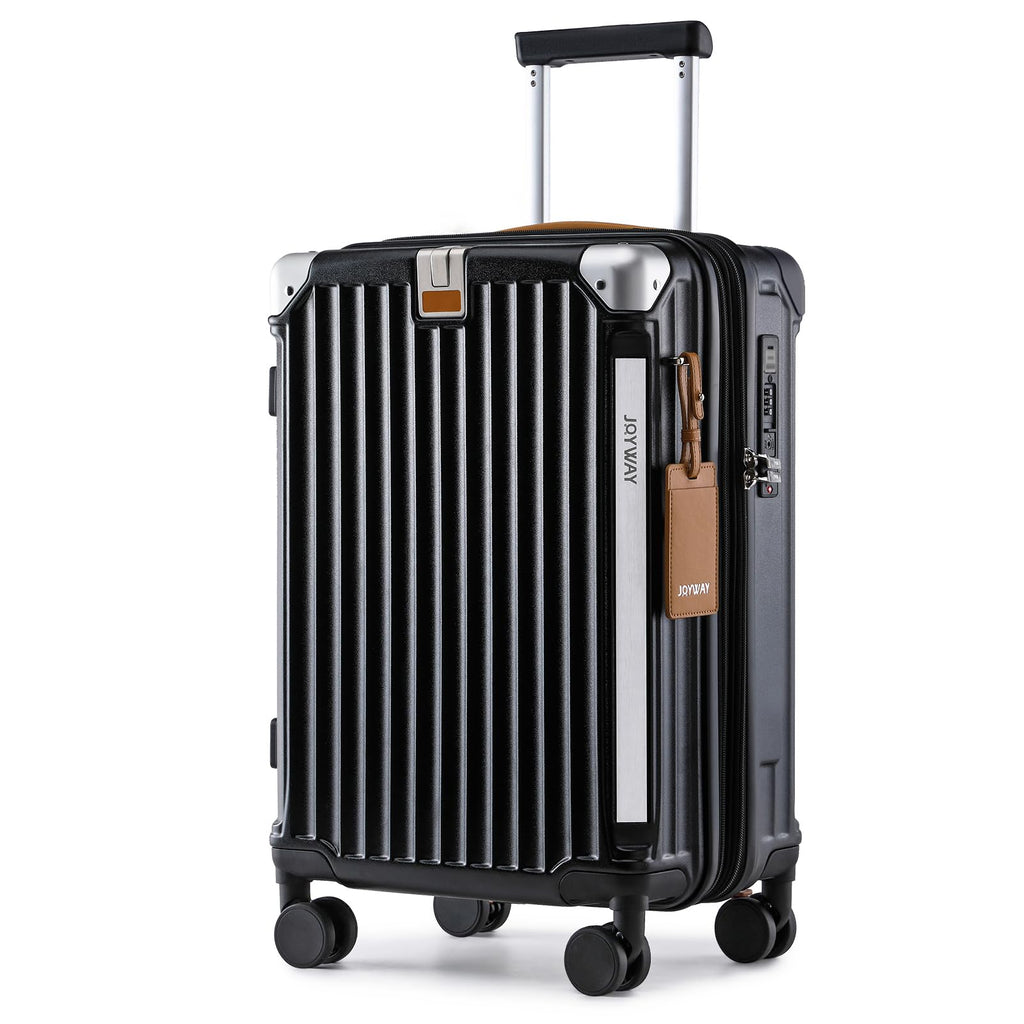 Joyway Carry On Luggage, Expandable Suitcase with Smart Cup Holder and USB Port, 20 IN Hardside Checked with TSA Lock Spinner Double Wheels, Black