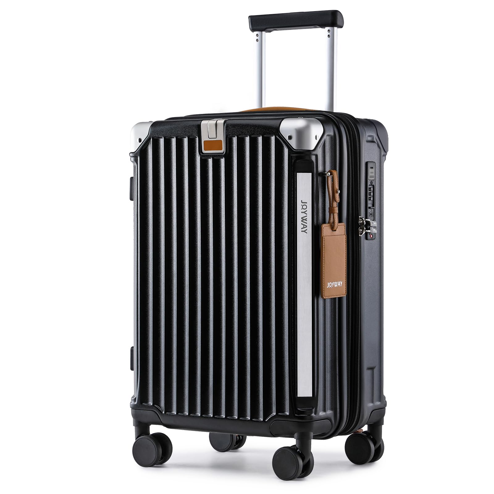 Joyway Carry On Luggage, Expandable Suitcase with Smart Cup Holder and USB Port, 20 IN Hardside Checked with TSA Lock Spinner Double Wheels, Black
