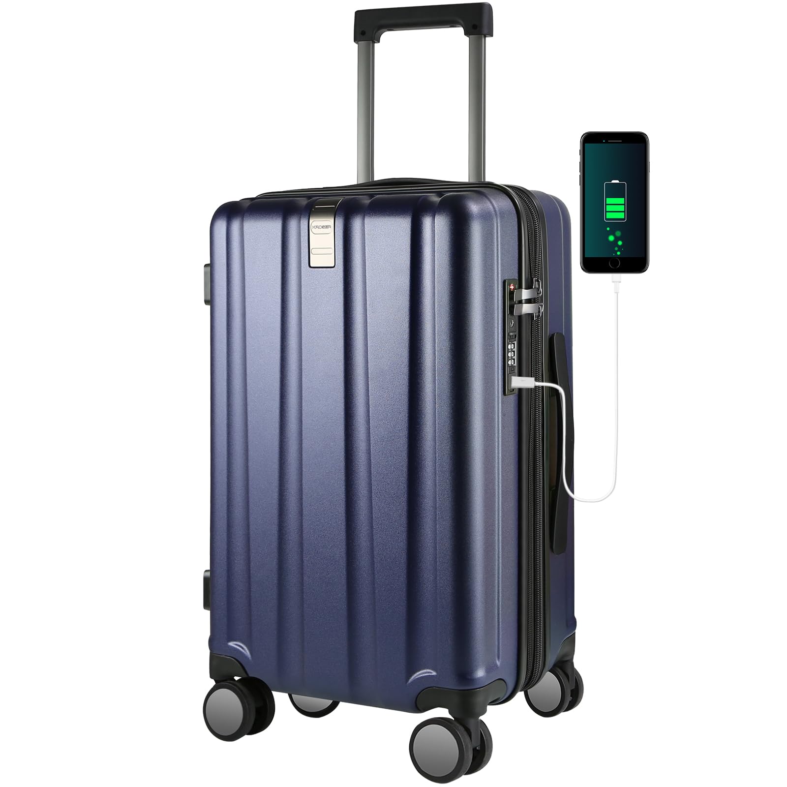 KROSER Hardside Expandable Carry On Luggage with Spinner Wheels & Built-in TSA Lock, Durable Suitcase Rolling Luggage with USB Port, Carry-On 20-Inch, Navy Blue