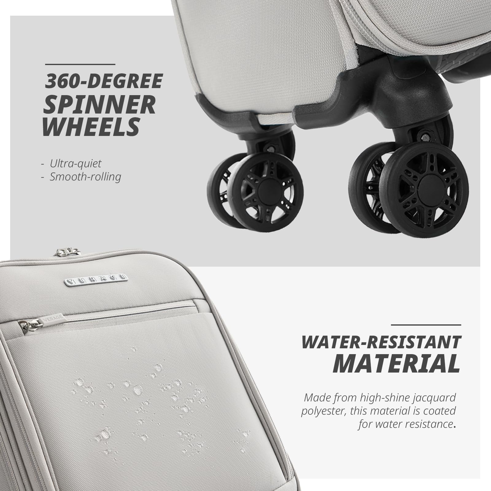 Verage Underseat Carry On Luggage with Spinner Wheels (Cloud Gray, 14.5-Inch Plus Underseat Pro)