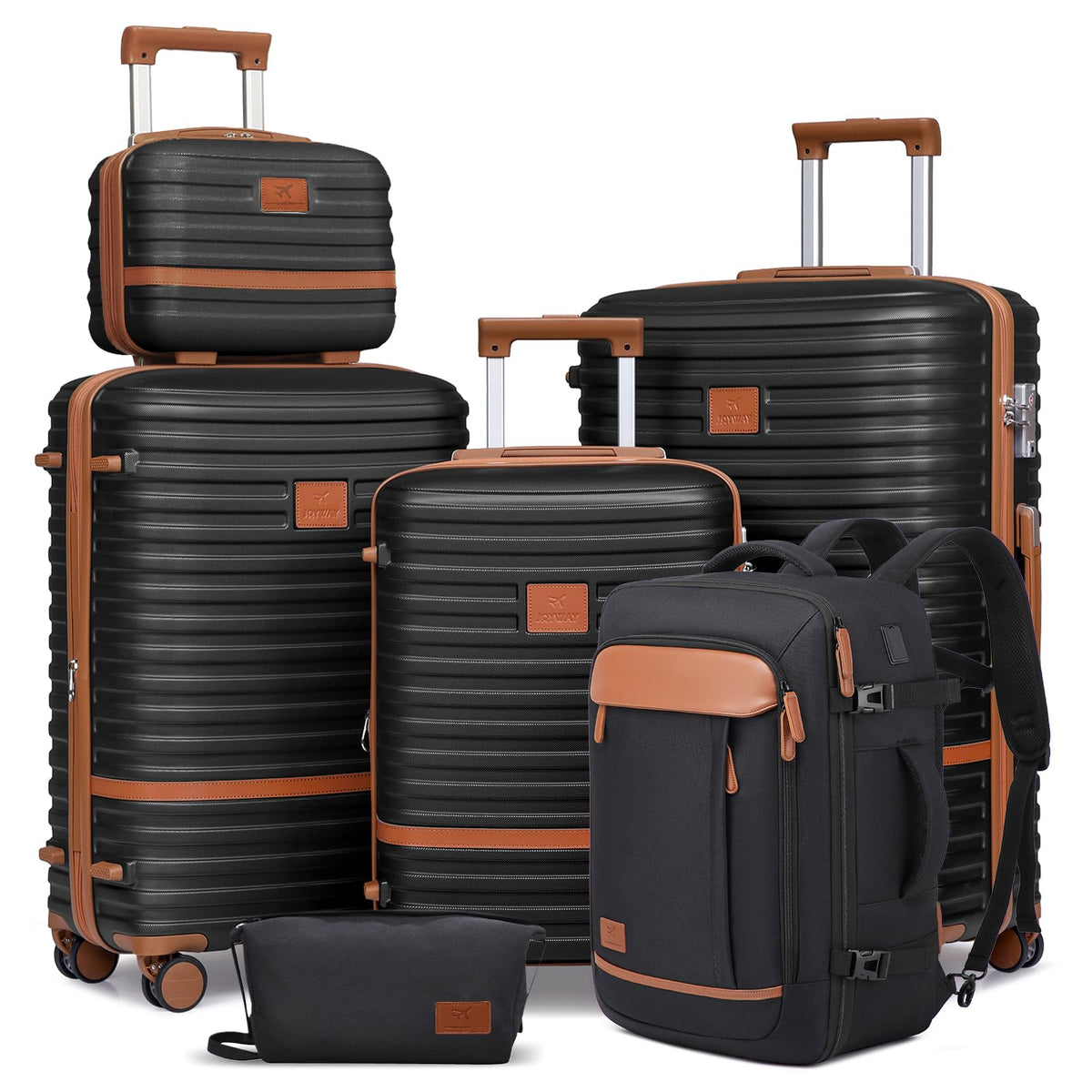 Joyway Expandable Luggage Sets 5 Piece, Lightweight Hard Shell Travel Suitcase Set with Spinner Wheels and TSA Lock, Black