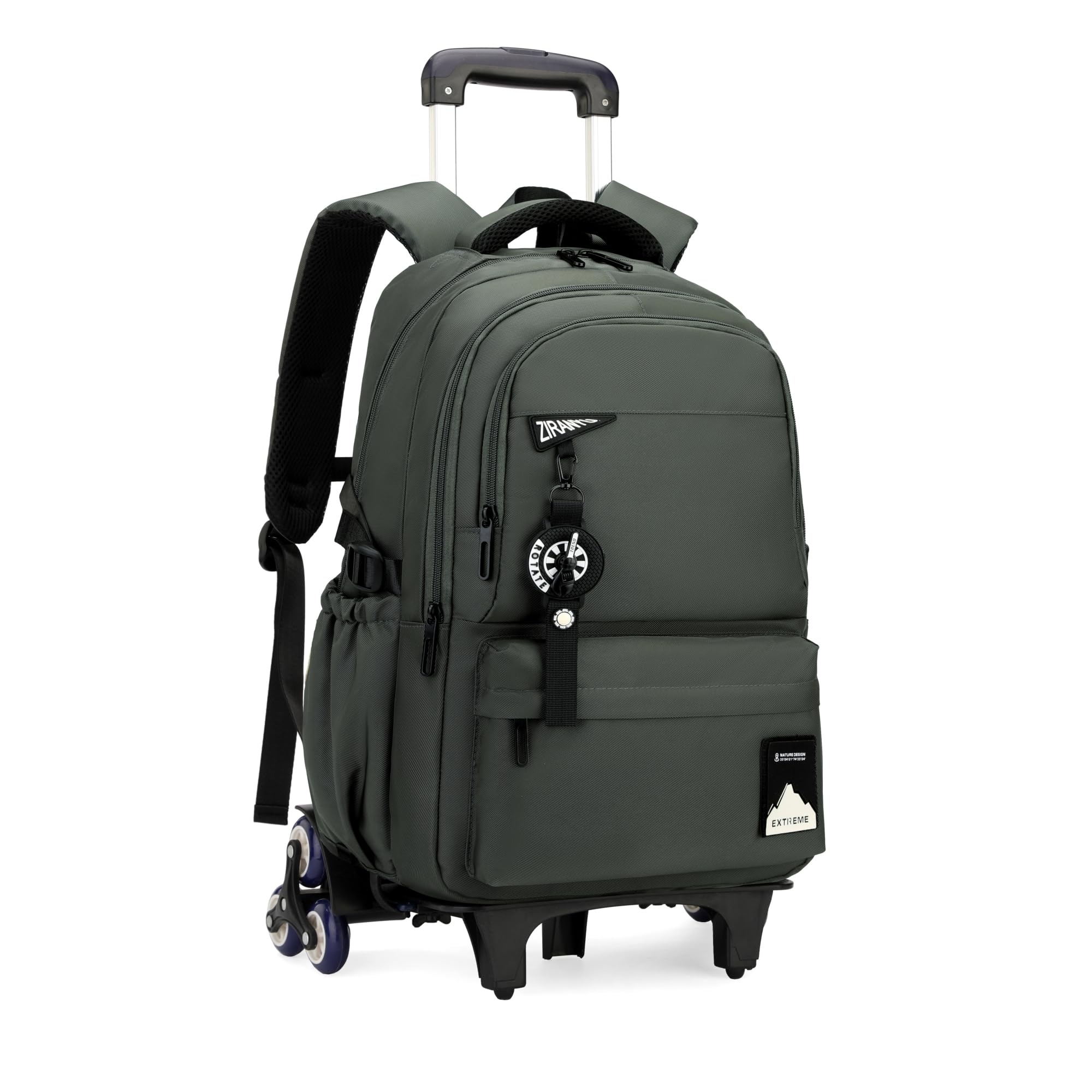 Bansusu Kids Rolling Backpack for Boys School, Classic School Bag Roller Boys Backpack with 6 Wheels, Army-green