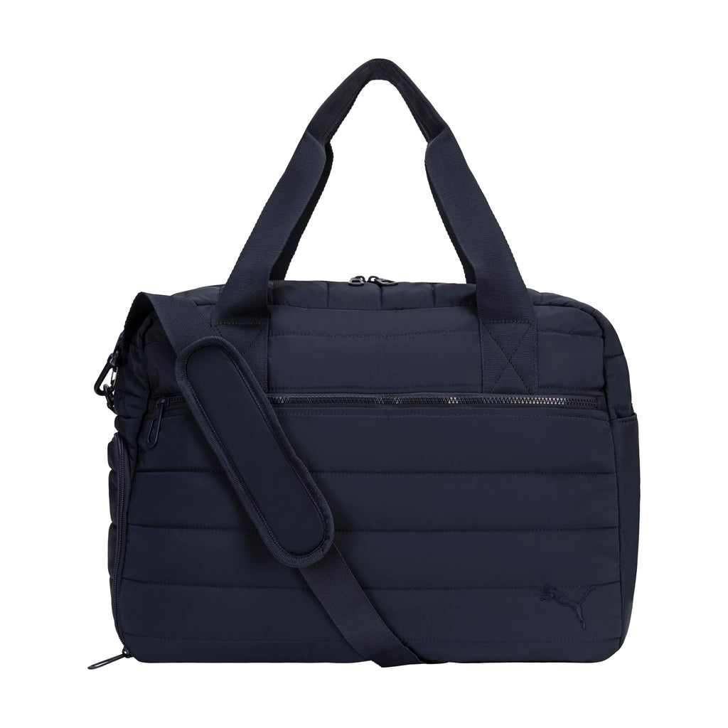 PUMA Isla Carryall, Trendy Weekender with Shoe Pocket, Removable Strap & Quilted Style, New Navy