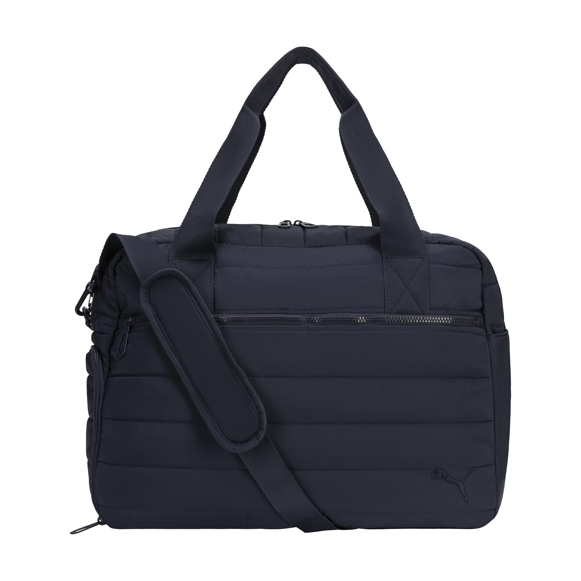 PUMA Isla Carryall, Trendy Weekender with Shoe Pocket, Removable Strap & Quilted Style, New Navy