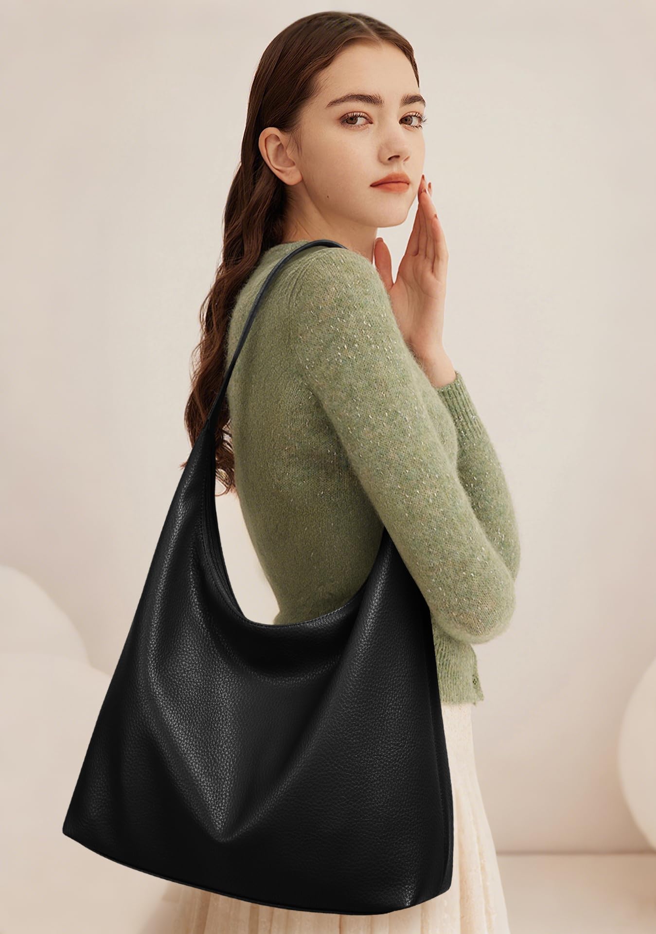 KALIDI Casual Tote Bag Vegan Leather Hobo Zipper Work Bag Weekender Shoulder for Women Shoulder Travel Purse