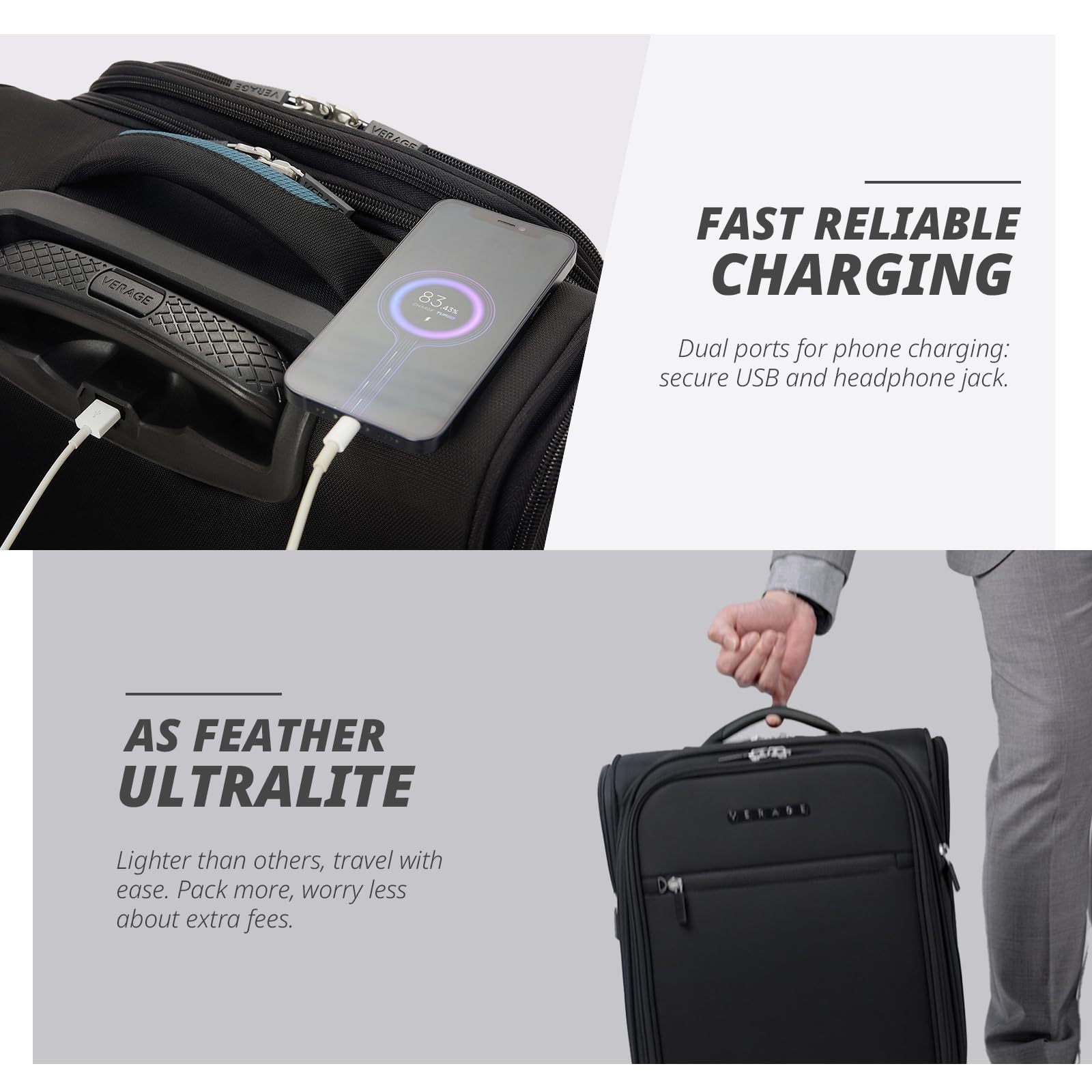 Verage 16 inch Underseat Carry On Luggage with Wheels, Grey Softside Small Suitcase Spinner Wheeled Rolling Travel Laptop Bag for Airlines Airplanes Short Trip Men Women