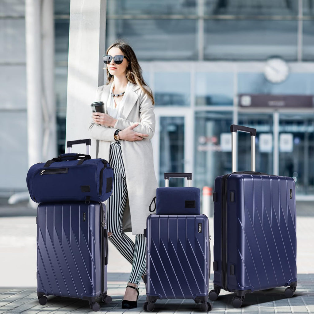 Hoteel Luggage Sets 5 Piece, 4-Year Warranty, Durable Suitcase Set with Spinner Wheels, 100% PC Hard Shell Lightweight Luggage with TSA Lock, Large Checked Travel Suitcases, Dark Blue(20/24/28/DB/TB)