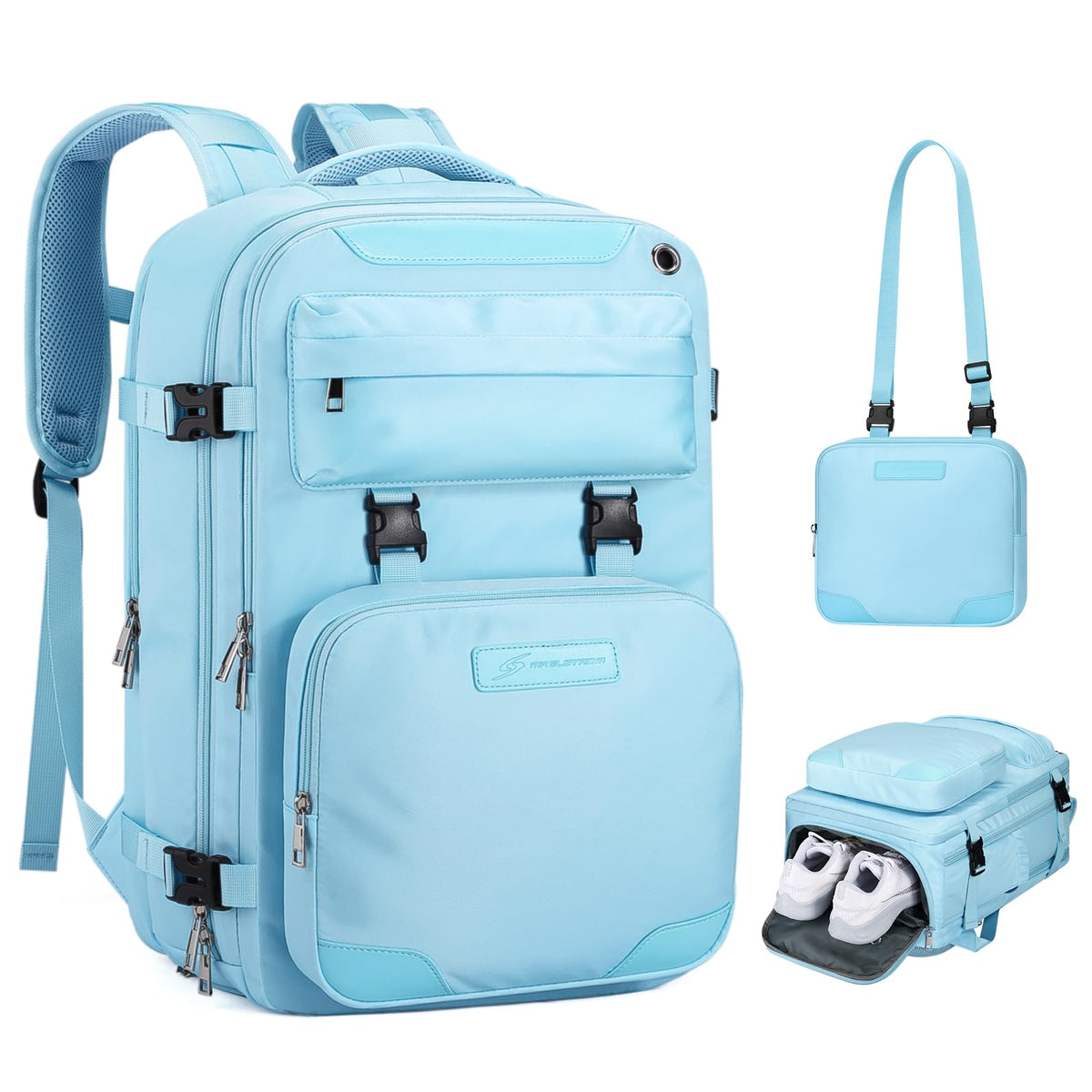 Maelstrom Travel Backpack for Women Men,25L Laptop Backpack Fits 15.6-Inch Laptop,Waterproof Carry On Backpack for Airplanes with Detachable Crossbody Bag & Shoe Compartment (Blue, Medium)