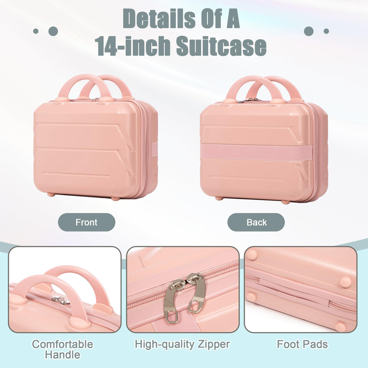 Zentrava 20 Inch Pink Hardshell Carry on Luggage with 14 Inch Cosmetic Case, 2 Pcs Lightweight Durable Spinner ABS Suitcase Set with TSA Lock for Travel, Business, Women, Girls