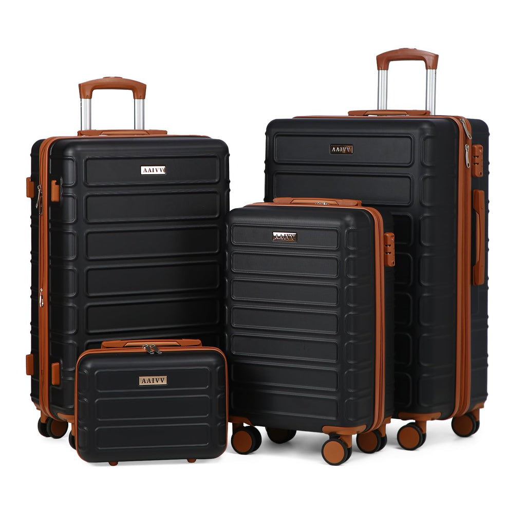 AAIVV 4 Piece Luggage Set Expandable ABS Travel Suitcase Set TSA Lock Hardshell Durable Lightweight Traveling Luggage Sets Gift for Back to School (Black, 28in26in20in13in)