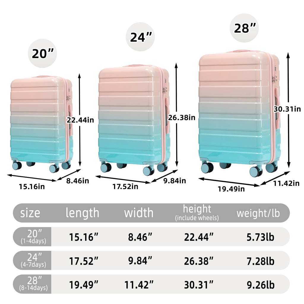 Luggage Sets, ABS Hardshell Suitcase Spinner Wheels and Lock