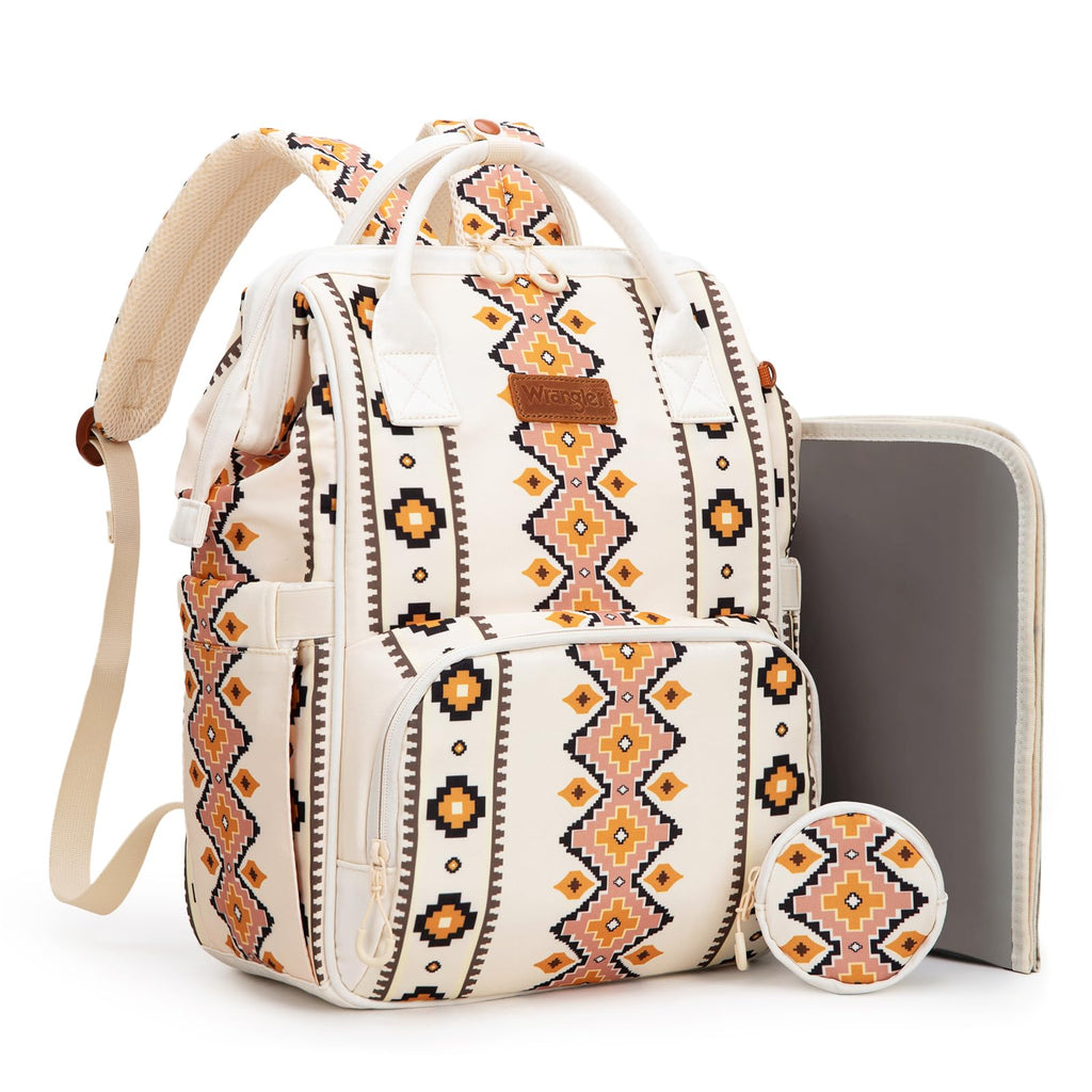 Montana West Wrangler Diaper Bag Backpack Aztec Travel Backpack Purses Western Multi-Function Baby Bags for Mom with Waterproof Insulated Pockets