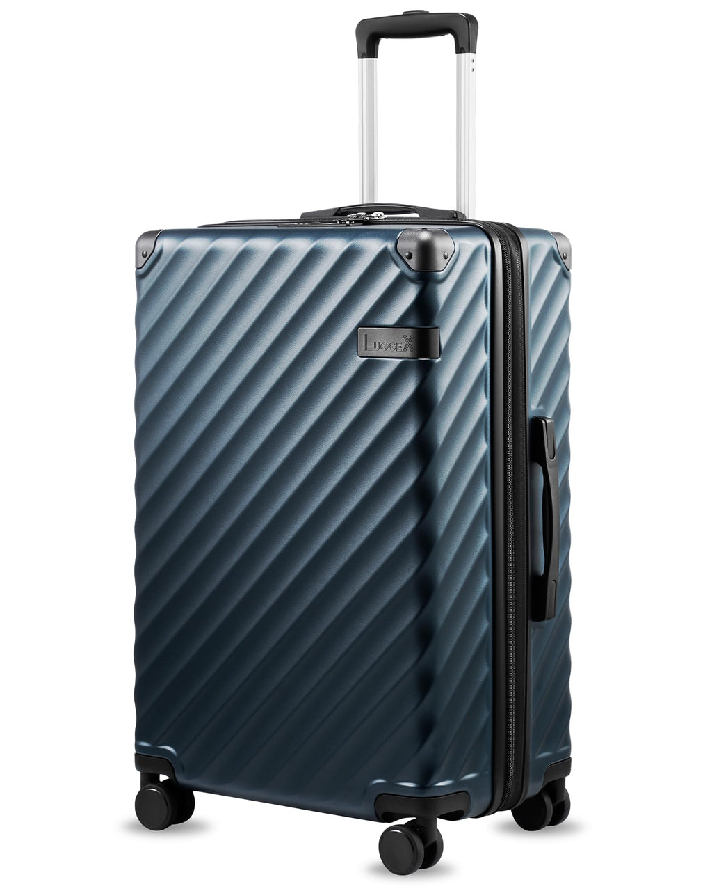 LUGGEX 24 Inch Luggage with Spinner Wheels, KVC Expandable Hardside Medium Checked Suitcase (EX-Core, Navy, 24 Inch, 70L-76L)