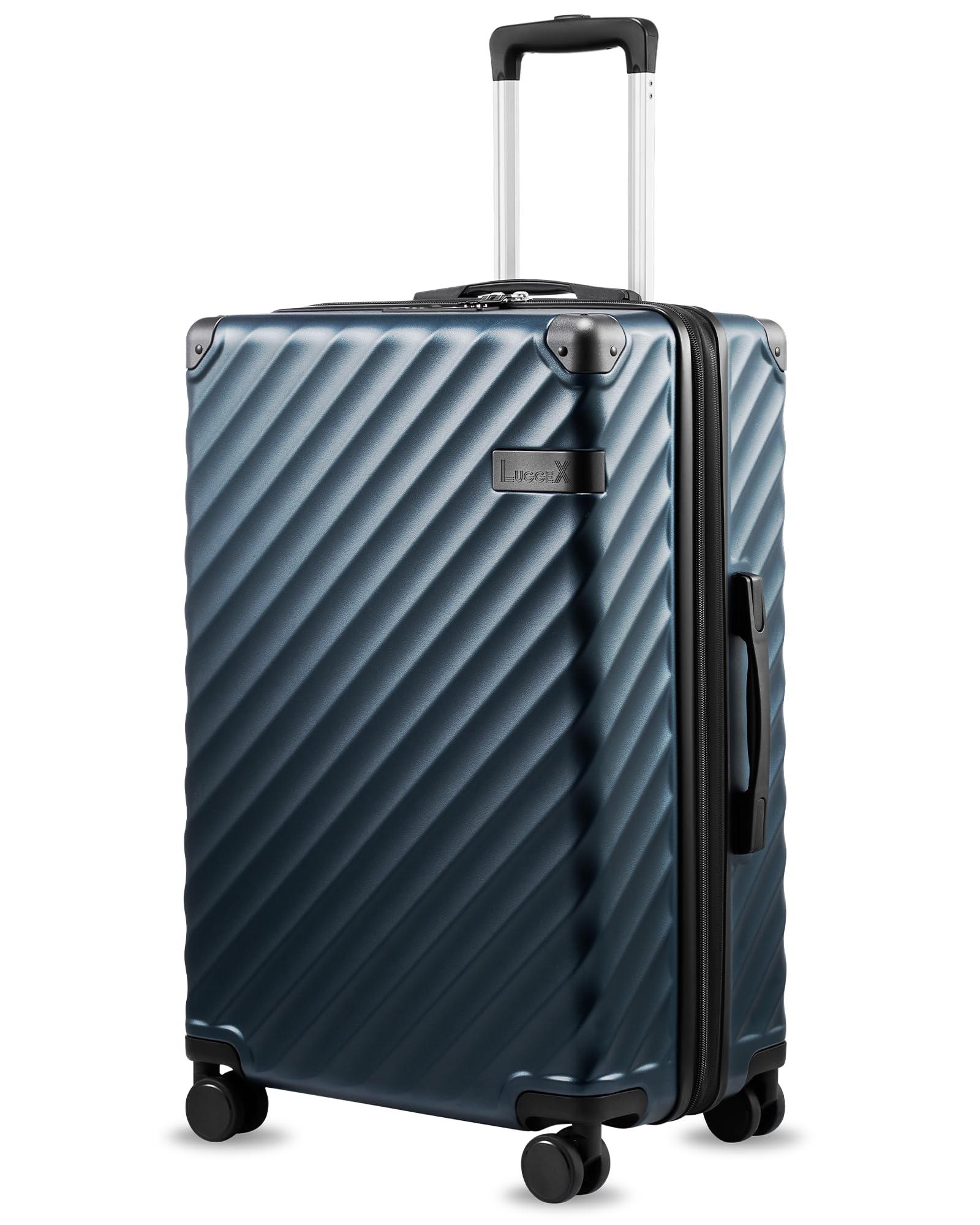 LUGGEX 24 Inch Luggage with Spinner Wheels, KVC Expandable Hardside Medium Checked Suitcase (EX-Core, Navy, 24 Inch, 70L-76L)
