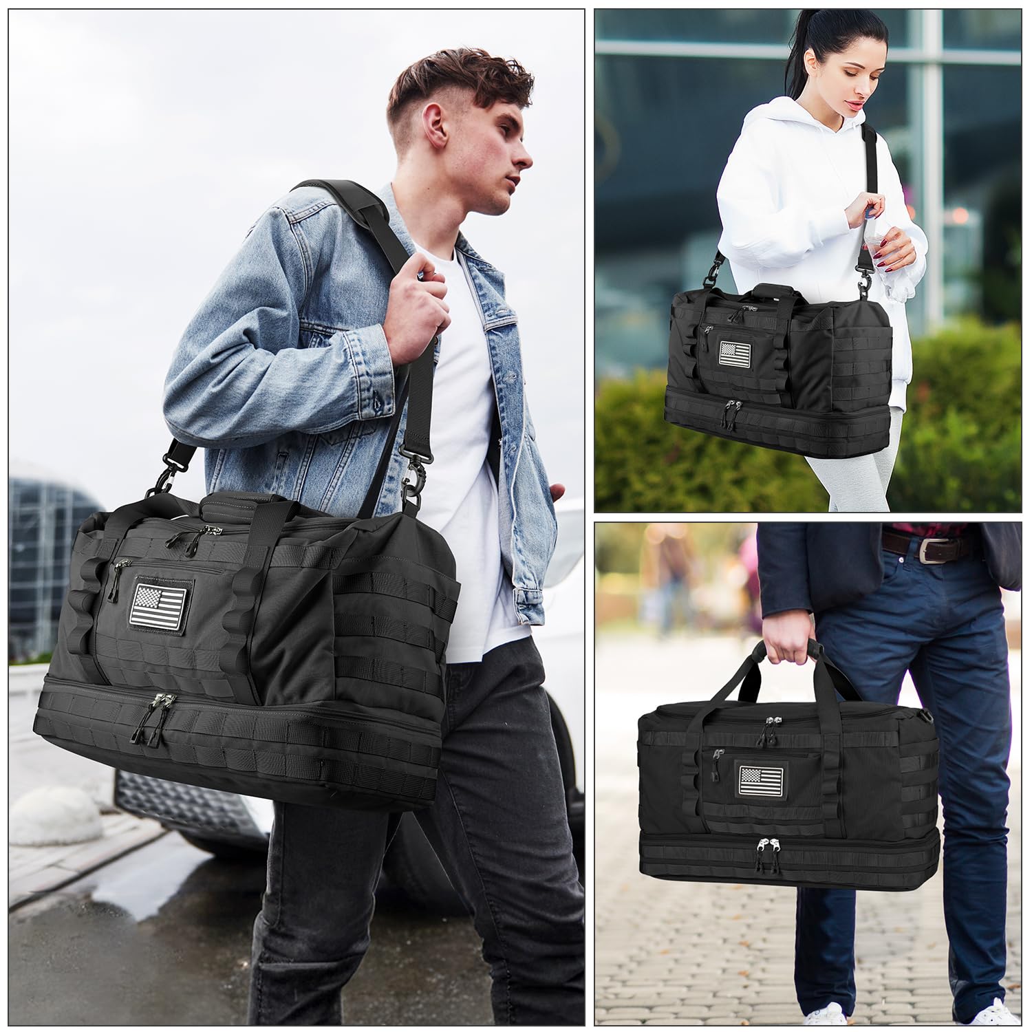 ETRONIK Gym Bag for Men Women, Carry on Luggage 22x14x9 Airline Approved, Tactical Travel Duffle Bag with Toiletry Bag and Shoe Compartment, Weekender Overnight with Wet Pocket for Workout, Black