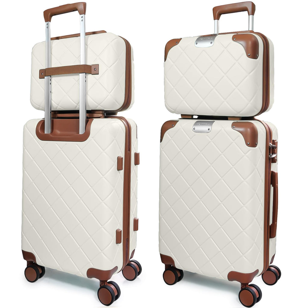 Voytra Lightweight Carry on Luggage 22x14x9 Airline Approved Suitcases with Wheels YKK Zipper TSA Lock, 2 Piece Luggage Set for Weekend Getaways & Travel Business (14/20 Beige)
