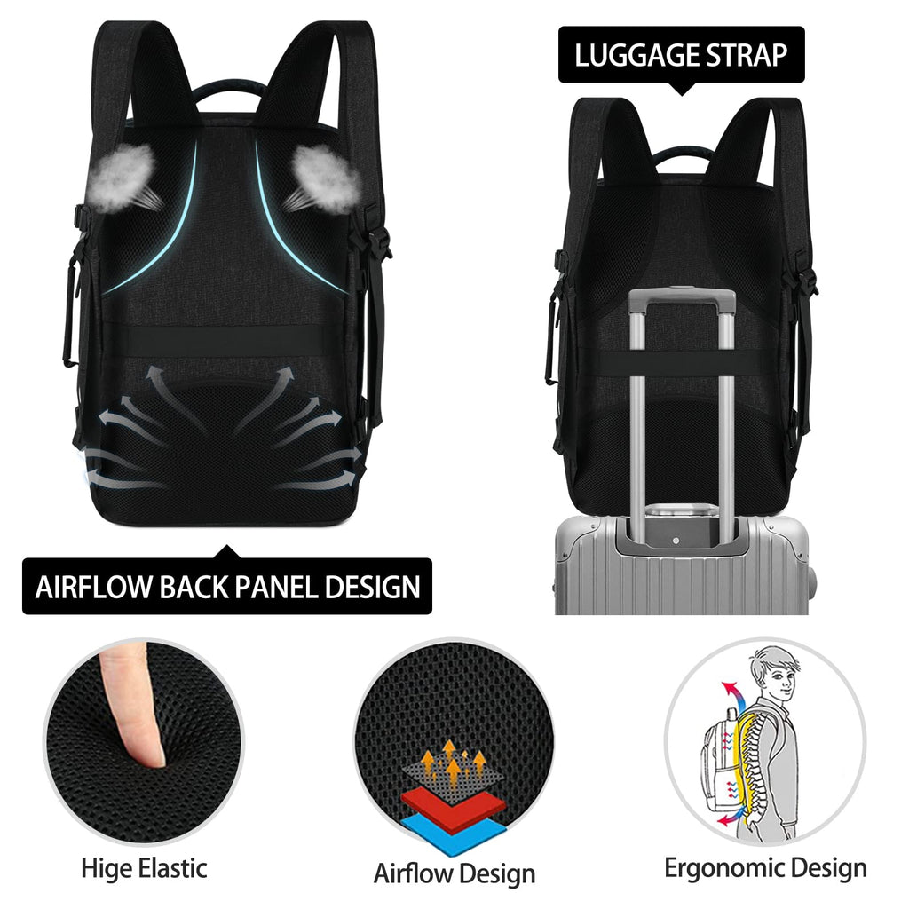Lubardy Travel Backpack for Men Women 17 Inch Flight Approved Carry on Backpack Waterproof Large 40L Luggage Daypack Business College Weekender Overnight Laptop Backpack with 3 Packing Cubes, Black