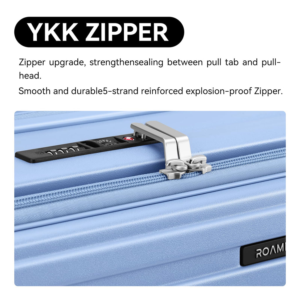 ROAMING 24 Inch Checked Luggage TOP Opening Rolling Suitcase PC hard sided luggage with Spinner Wheels Cup Holder Tsa Lock Specially Designed Ergonomic Pull Rod Handle for Travel Woman Men Blue