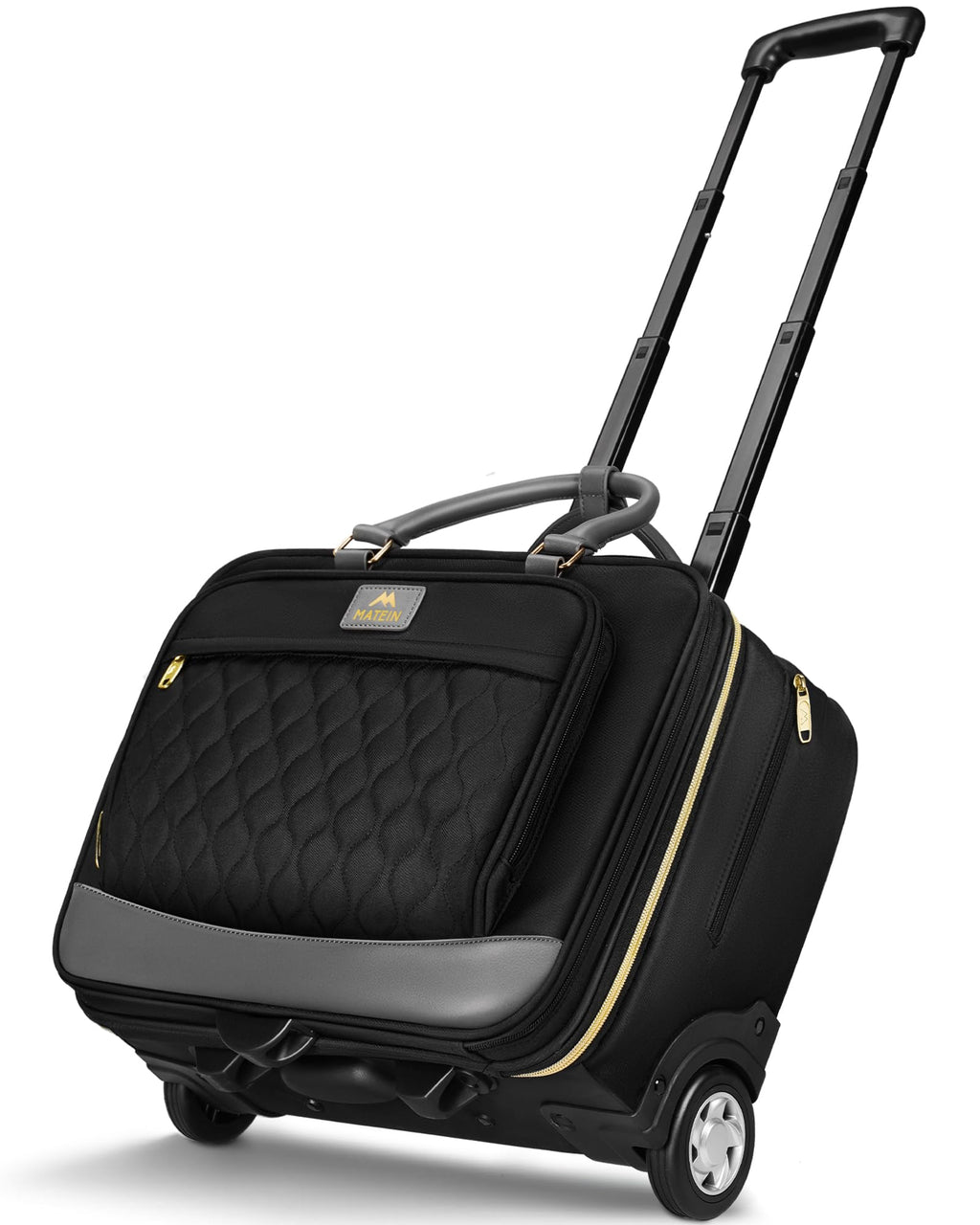 MATEIN Personal Item Rolling Briefcase with Large Wheels, Airline Approved Rolling Laptop Bag Women Men Roller Computer Bag 17.3 Inch, 18x14x8 Anti Theft Underseat Carry On Luggage for Travel Work