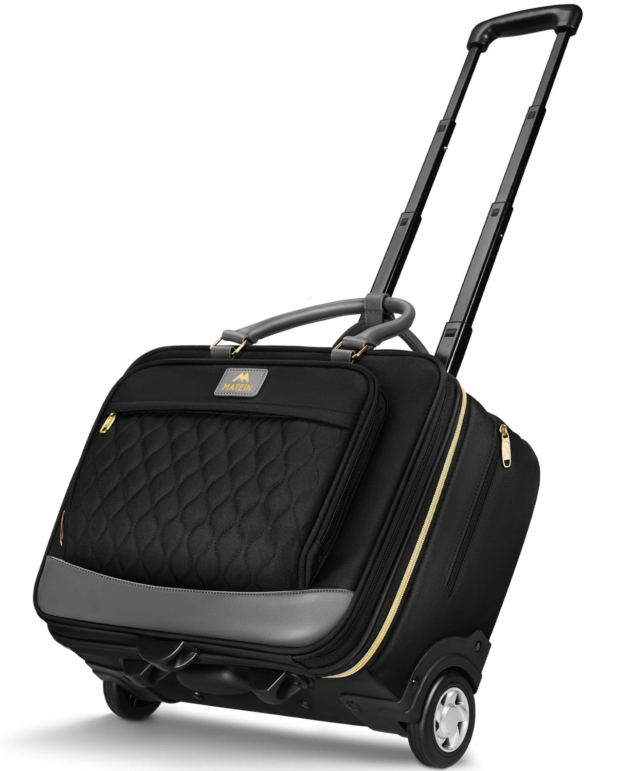 MATEIN Personal Item Rolling Briefcase with Large Wheels, Airline Approved Rolling Laptop Bag Women Men Roller Computer Bag 17.3 Inch, 18x14x8 Anti Theft Underseat Carry On Luggage for Travel Work