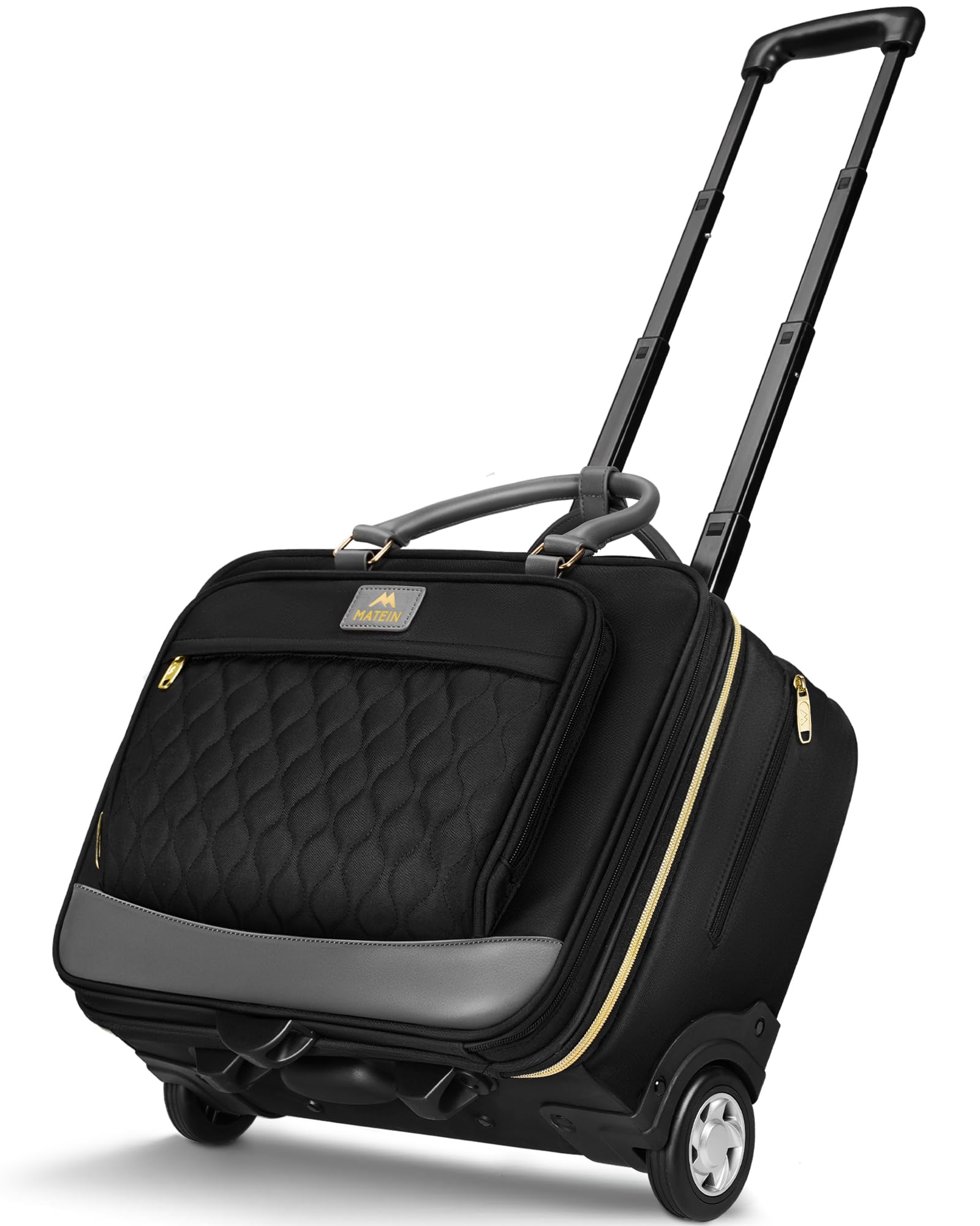 MATEIN Personal Item Rolling Briefcase with Large Wheels, Airline Approved Rolling Laptop Bag Women Men Roller Computer Bag 17.3 Inch, 18x14x8 Anti Theft Underseat Carry On Luggage for Travel Work