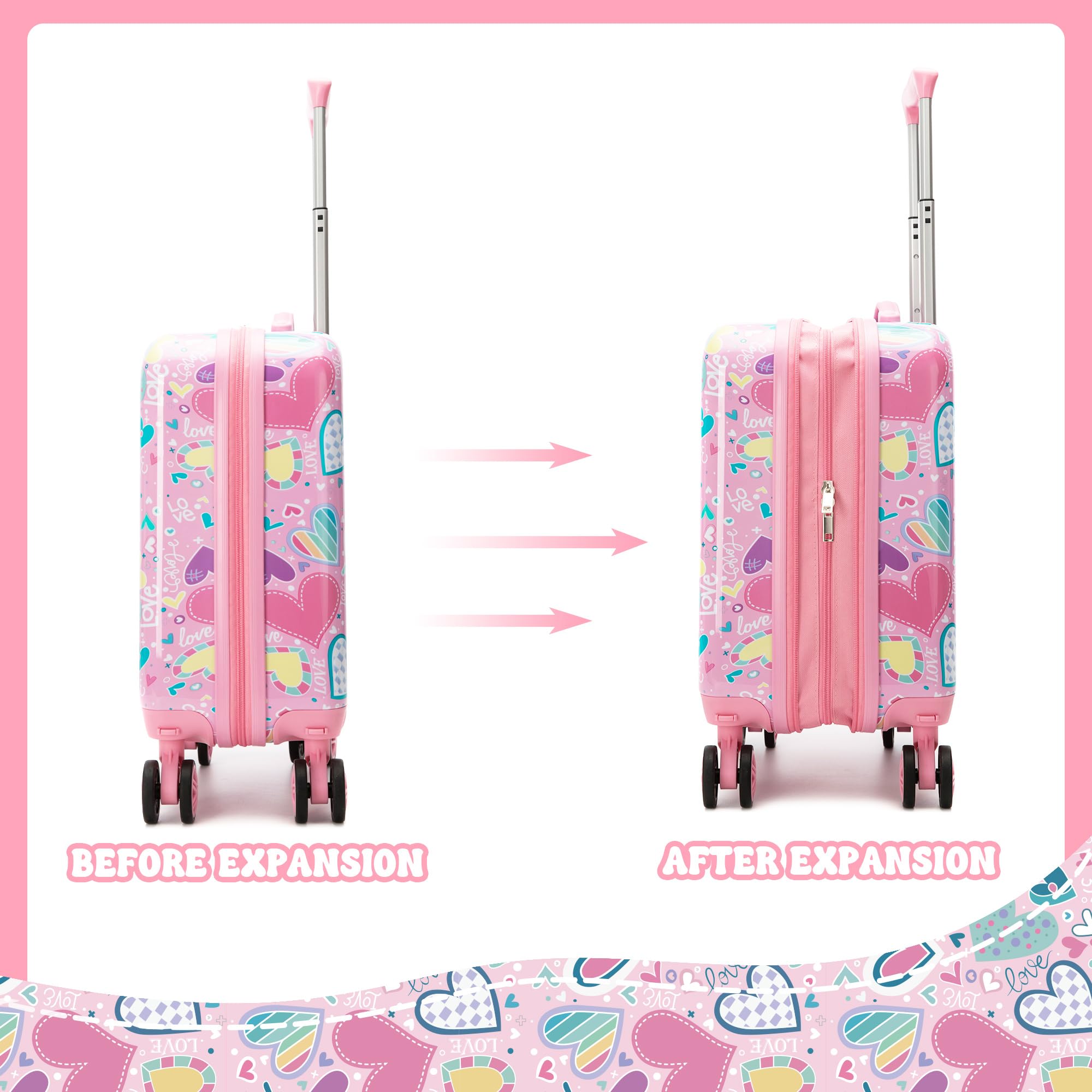 Esteemly Kid's Luggage Set 16inch 2 Piece Suitcase Set Hardside Luggage with Spinner Wheels Girls Carry on Toddler Travel Rolling Suitcase with Neck Pillow Airline Approved
