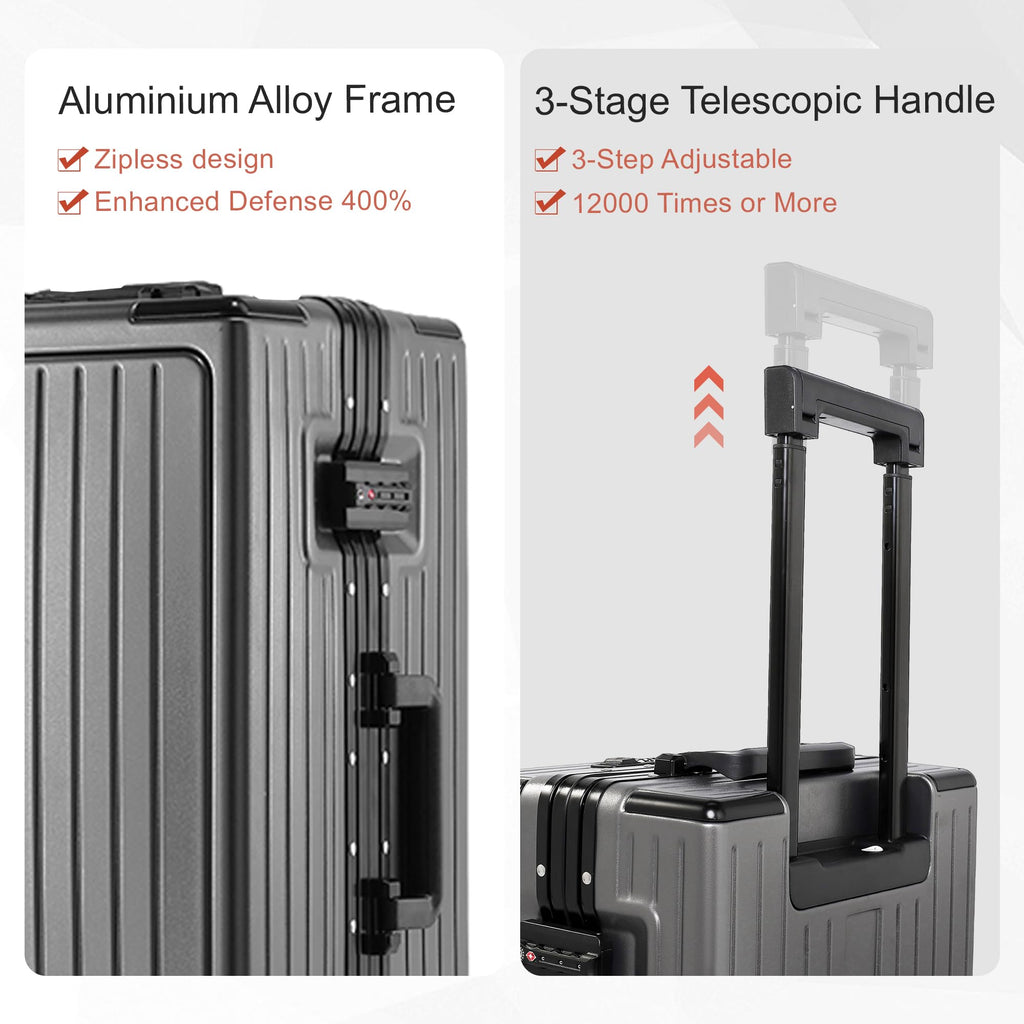 VentureVault Carry On Luggage 22x14x9 Airline Approved Aluminum Frame, 20 Inch Hard Shell Carry On Luggage, Suitcase Carry-on Zipperless Luggage, TSA Approved (Grey)