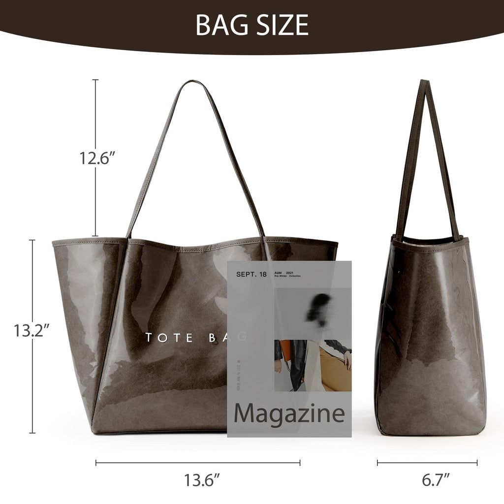KALIDI Large PVC Tote Bag Women Weekender Hobo Bag Travel Purse Trendy Kraft Paper Oversize Shoulder Handbag for Work College Beach