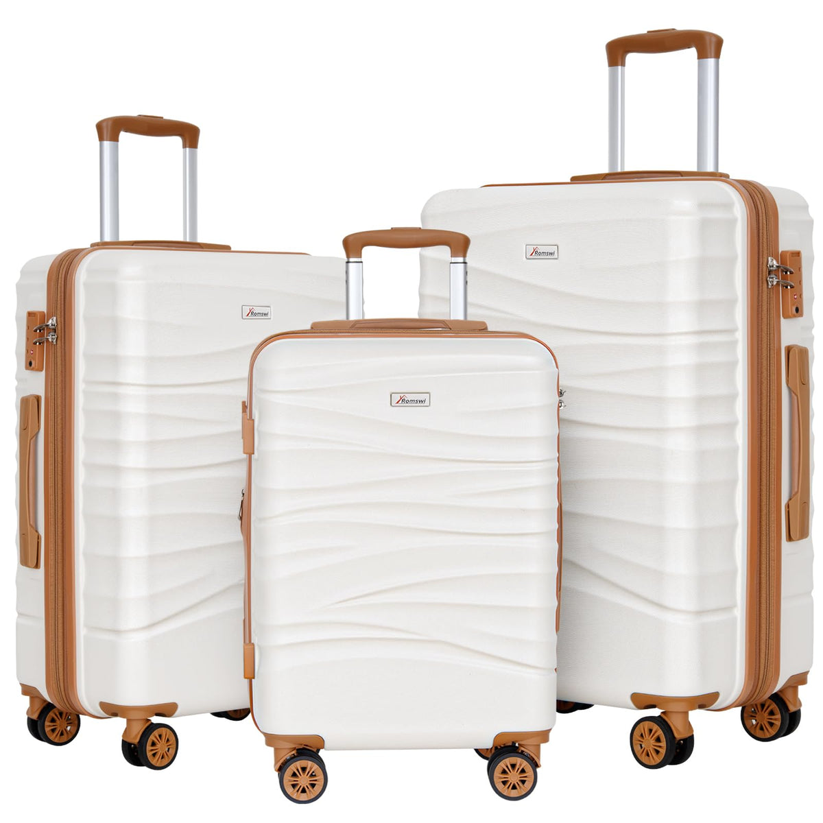 Romswi 3 Piece Luggage Sets, Expandable PC+ABS Hardshell Suitcase Set with TSA Lock YKK Zipper and Dual Spinner Wheels, Large Checked Travel Suitcases, 22/26/30 Inch, White