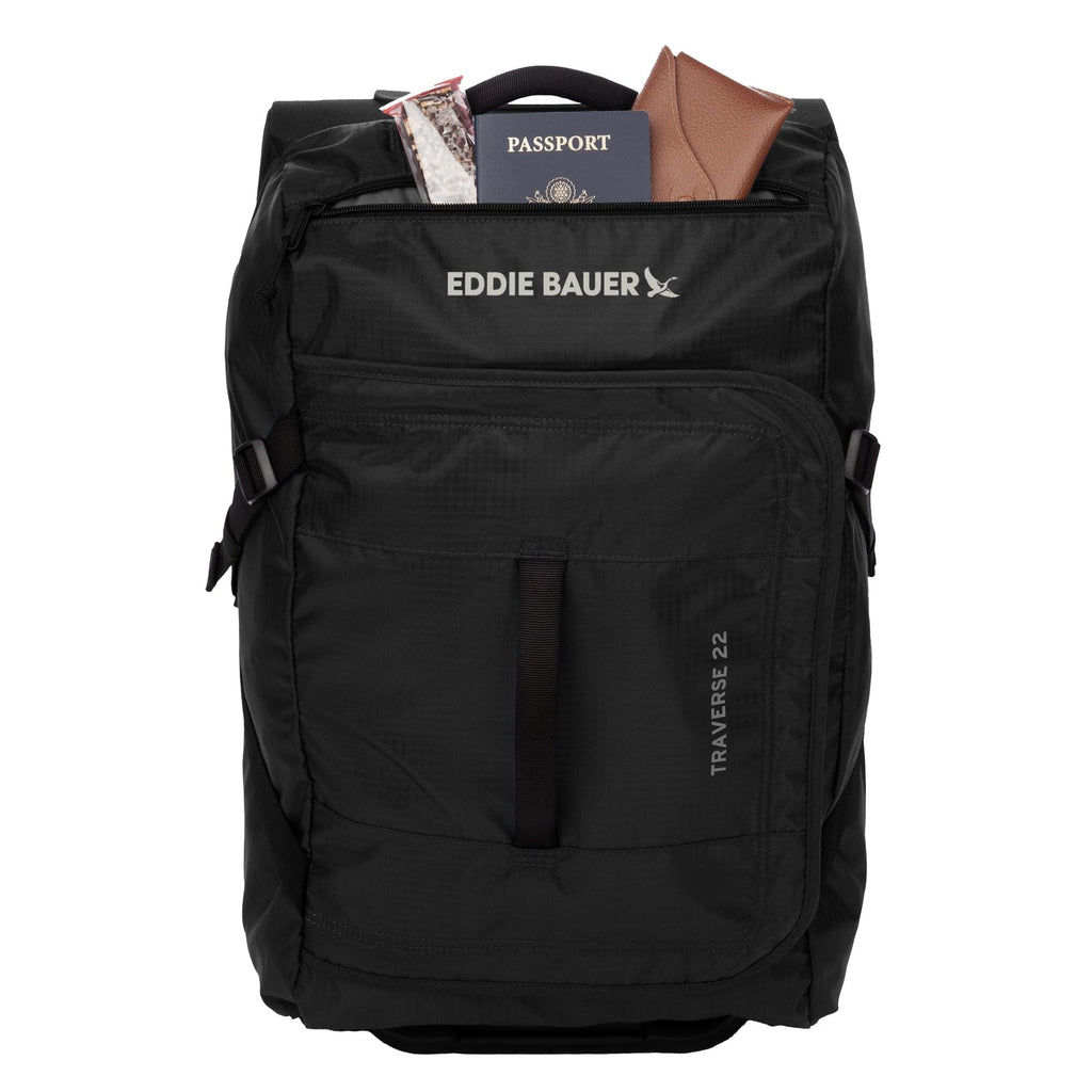 Eddie Bauer Traverse Luggage | Roller Wheels | Telescoping Handle | Travel | Vacation | Ripstop Nylon - Black, 22"