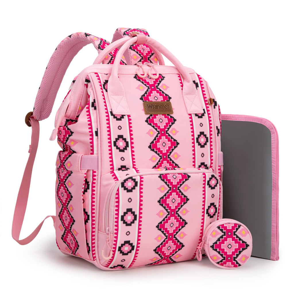 Montana West Wrangler Diaper Bag Backpack Aztec Travel Backpack Purses Western Multi-Function Baby Bags for Mom with Waterproof Insulated Pockets