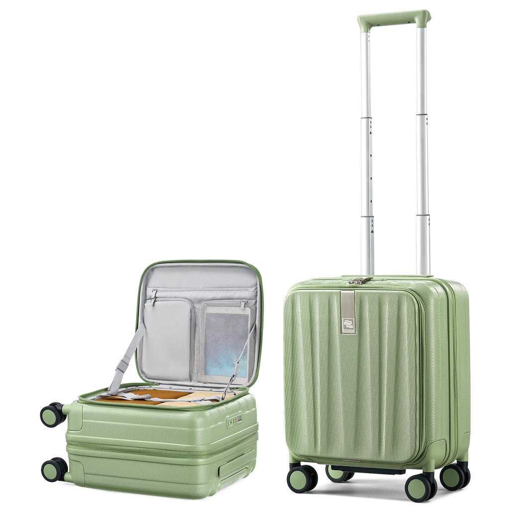 Hanke 16 Inch Expandable Under Seat Luggage with Wheels Top Opening Small Suitcase with Wheels Carry On Luggage Airline Approved Lightweight Hard Shell Suitcases for Weekender Overnight-Bamboo Green