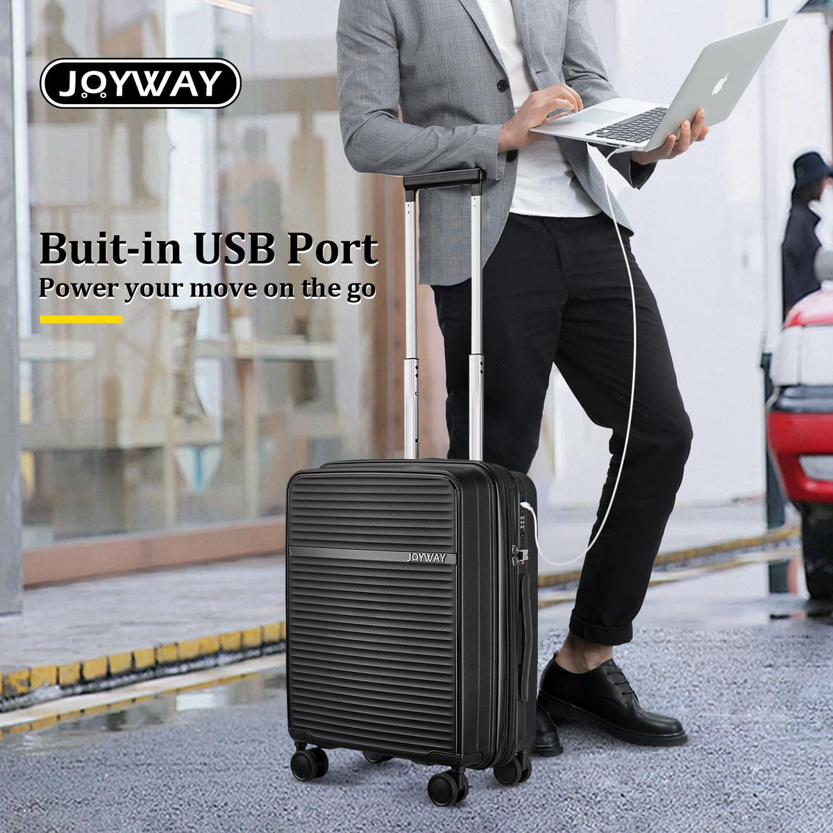 Joyway 20 Inch Carry on Luggage Airline Approved, PP Expandable Carry on Suitcase with Spinner Wheels, Hard Shell Luggage with TSA Lock and USB Port