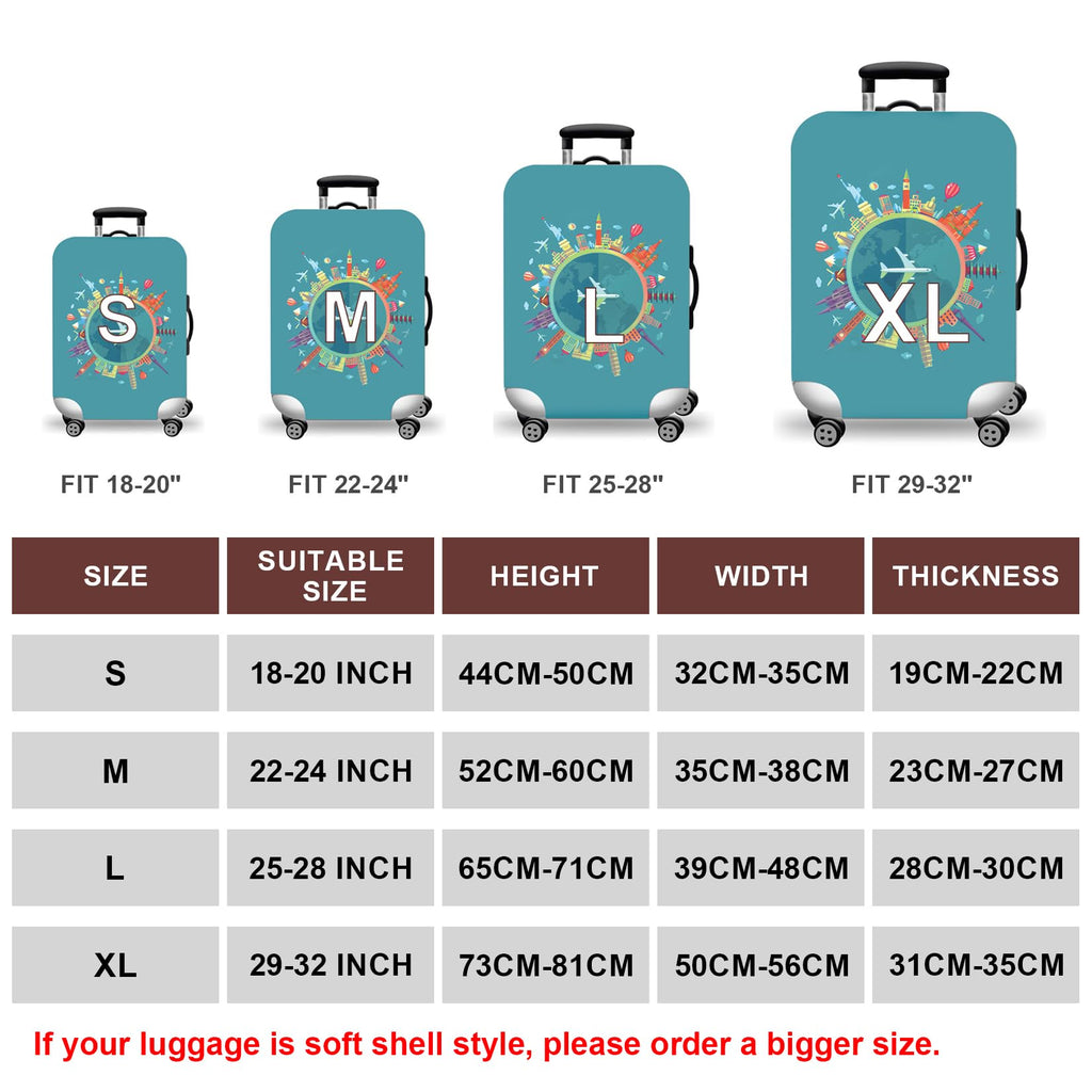 WUJIAONIAO Travel Luggage Cover Baggage Suitcase Cover Protector Skins 18-32 Inch (A15 Go Travel, M (for 22-24 inch luggage))