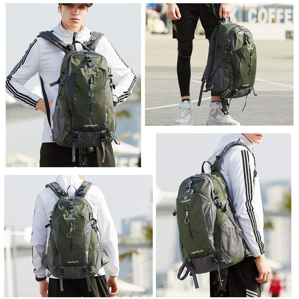 FENGDONG 40L Waterproof Lightweight Hiking,Camping,Travel Backpack for Men Women (green)
