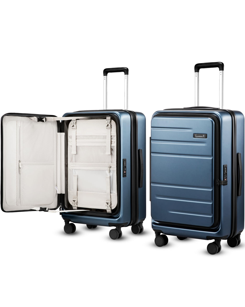 Checked Luggage with Spinner Wheels, FLO5 Expandable Polycarbonate Hard Shell Suitcase with TSA Approved Lock (FX-Core, Blue, 24 Inch)