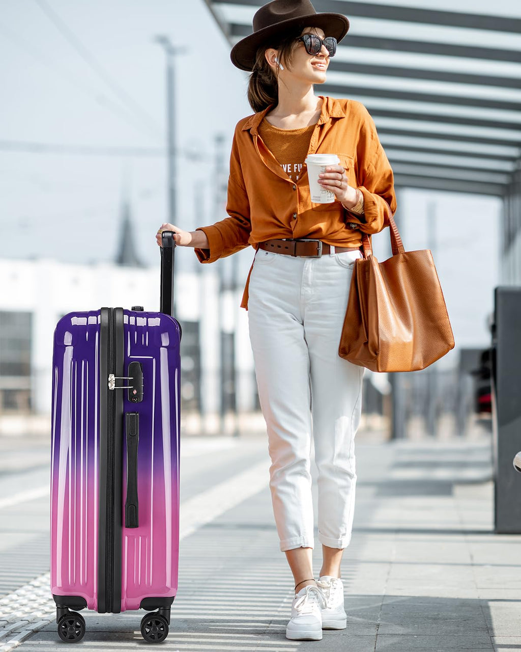 sukiost Luggage Set, 20 Inch Carry on Luggage, 24 Inch Checked Luggage Lightweight Hardside Suitcase With Spinner Wheels, TSA Lock, 2-Piece Set
