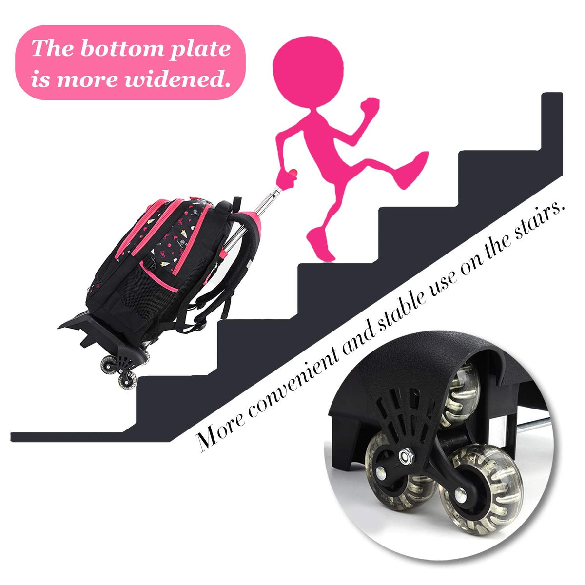 Rolling Backpack, Fanspack Backpack with Wheels for Girls or Boys