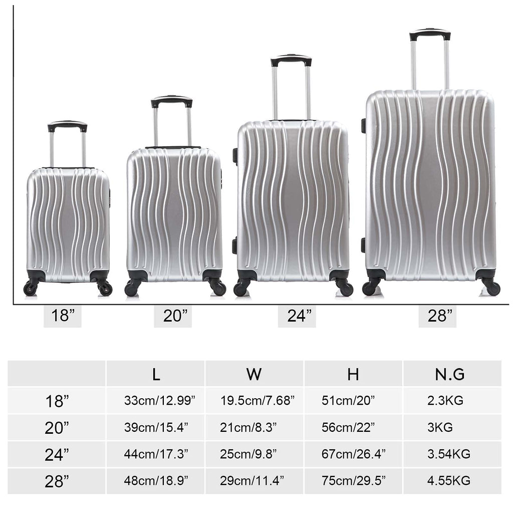 Apelila 4 Piece Luggage Sets for Travel, Hardshell Suitcase with Spinner Wheels (18/20/24/28 Inch), Lightweight Carry On & Checked Luggage for Family Vacation (Sliver-Wave)