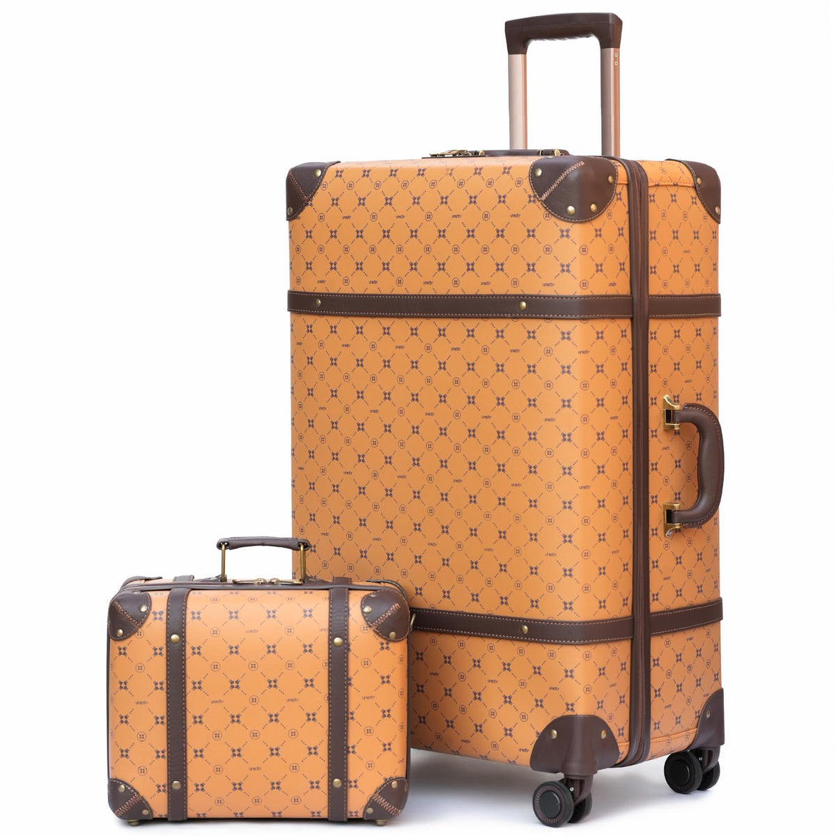 NZBZ Vintage Luggage Sets of 2, Vintage Suitcase Set for Women and Men, Cute Retro Luggage Sets Vintage Handmade Zipper Retro Trunk Luggage (Orange Brown, 14inch & 28inch)