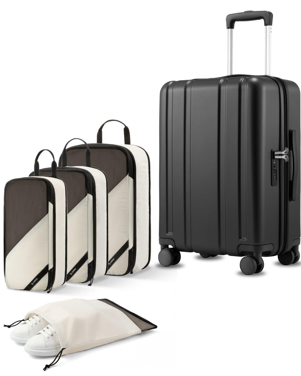 LUGGEX Carry On Luggage and 4 Set Travel Packing Cubes Bundle – Travel Essentials