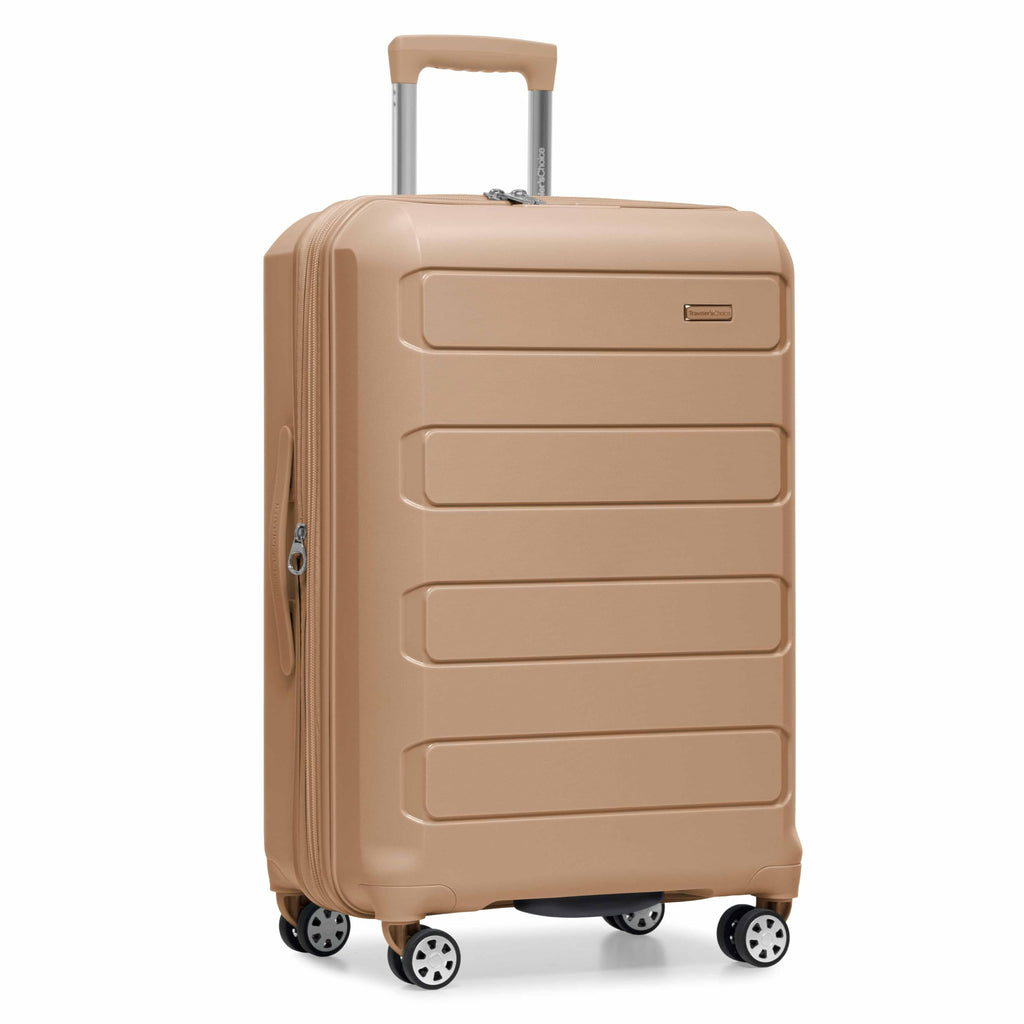 Traveler's Choice Pagosa Hardshell Expandable Luggage with Spinner Wheels, Latte Beige, 26-Inch Medium