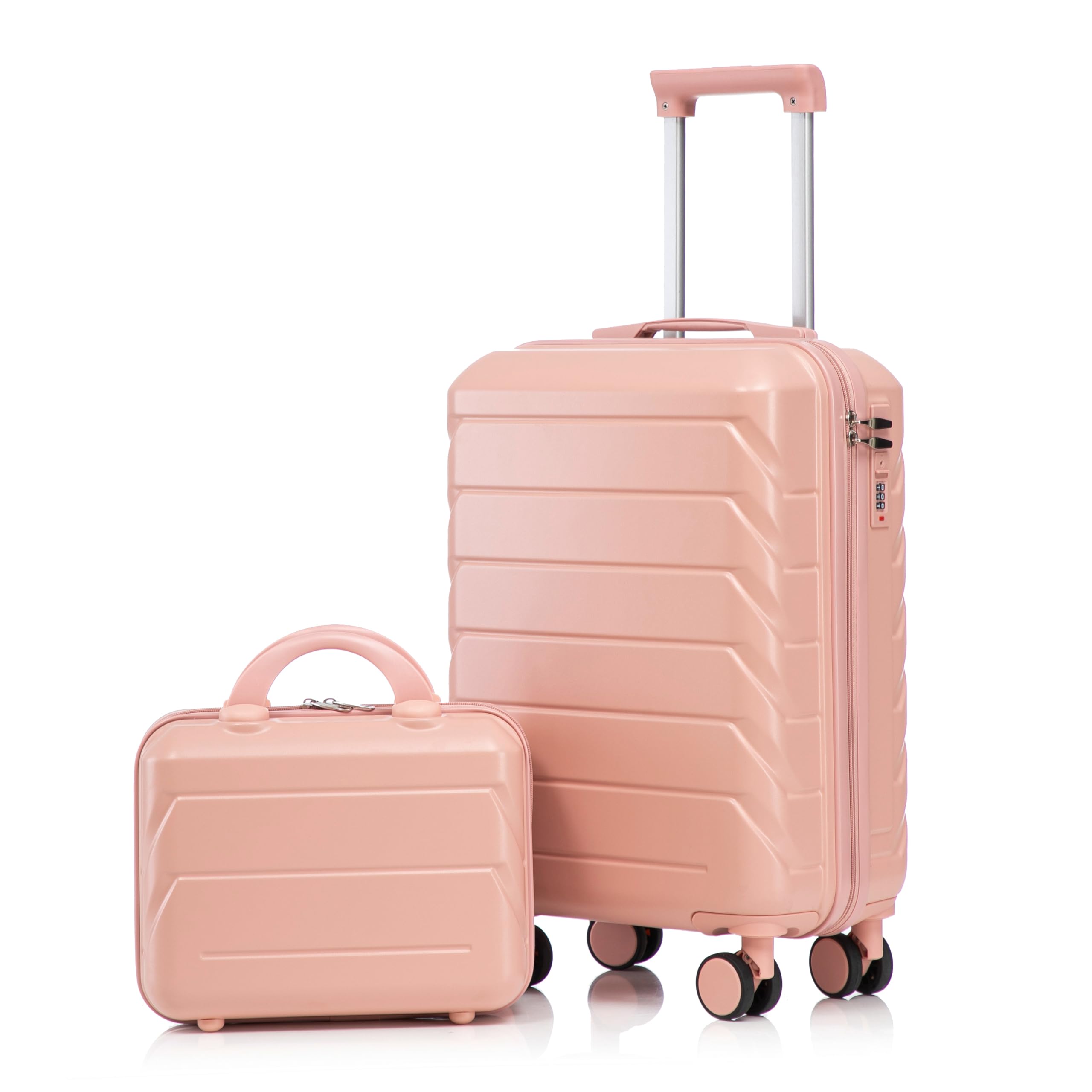 Zentrava 20 Inch Pink Hardshell Carry on Luggage with 14 Inch Cosmetic Case, 2 Pcs Lightweight Durable Spinner ABS Suitcase Set with TSA Lock for Travel, Business, Women, Girls