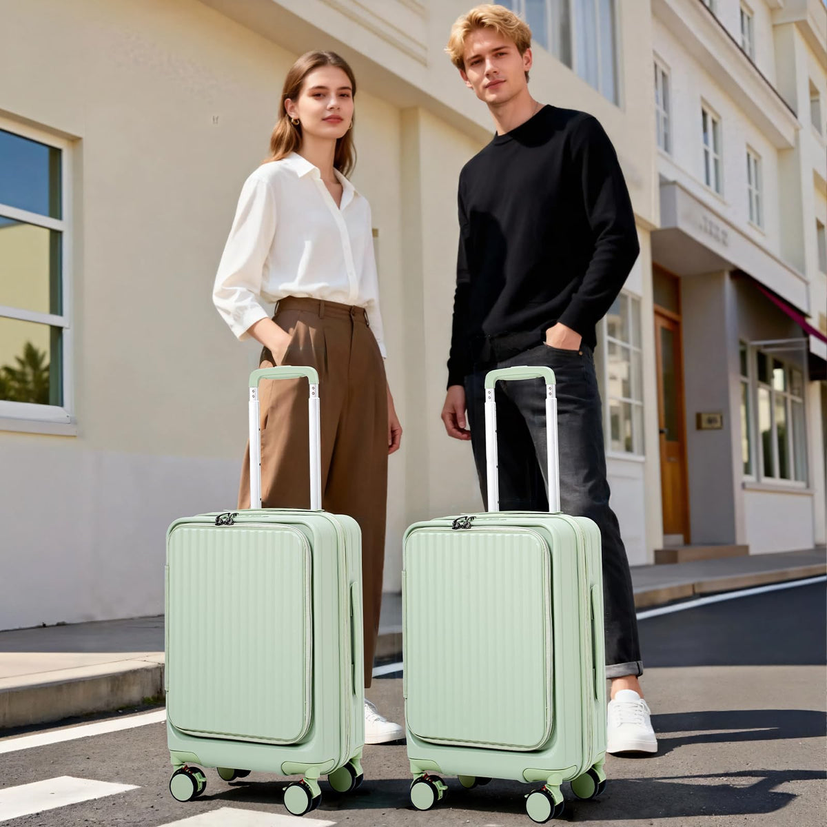 VATILIN 20 Inch Top Opening Carry On Luggage 22x14x9 Airline Approved Expandable With Spinner Wheels & Cup Holder,PC Hard Shell Lightweight Small Shitcase With Tsa Approved For Travel Women Men,Green