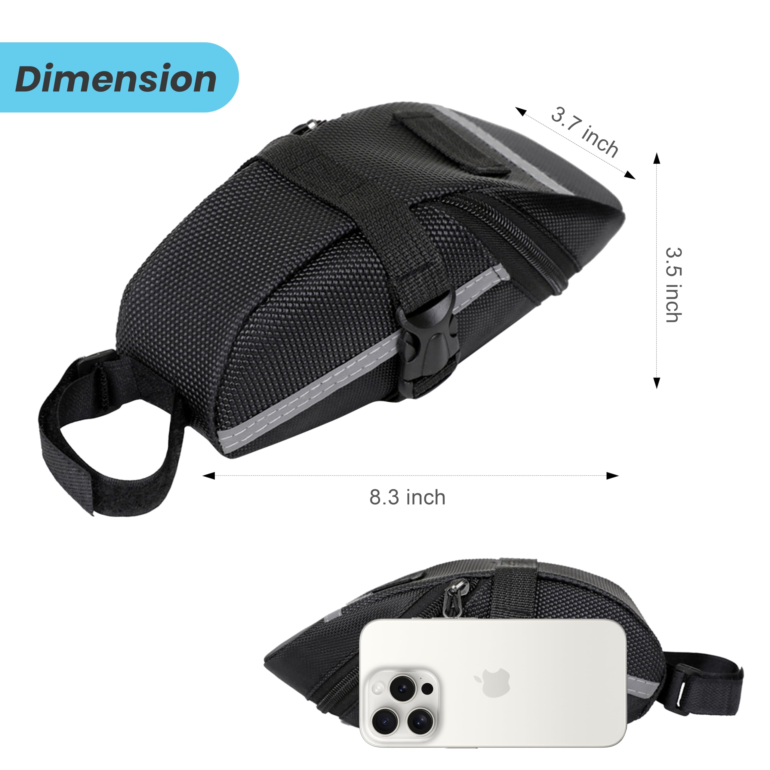 SunHalo Gear Bike Seat Bag - Bicycle Saddle Bag Under Seat Cycling Accessories Storage Pouch Wedge Pack for Mountain & Road Bike - Black