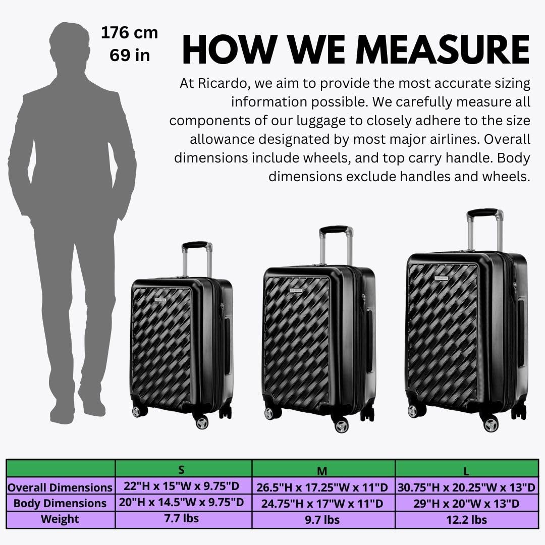 Ricardo Beverly Hills Melrose Hardside Expandable Luggage with Lightweight Construction for Smooth Traveling, Stylish, Durable, and Spacious, Men and Women, Black, Check-In Large 29-Inch