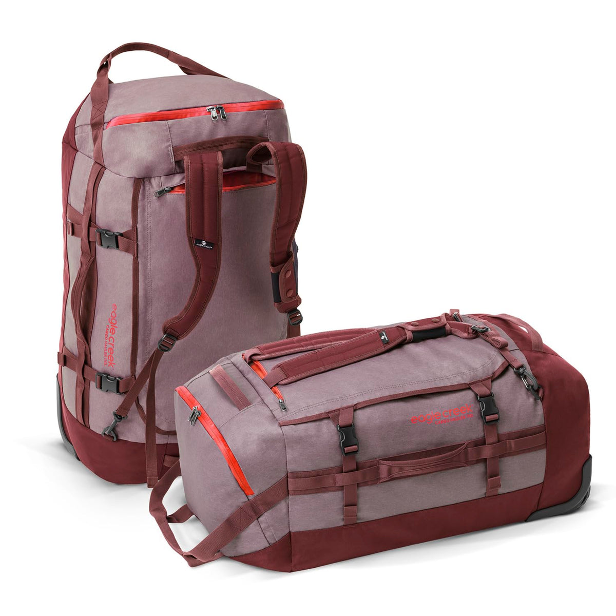 Eagle Creek Cargo Hauler 110L Rolling Duffle Bag with Wheels and Handle, Tuck-Away Backpack Straps, Easy-Access End Pocket & U-Lid Main Compartment, Currant