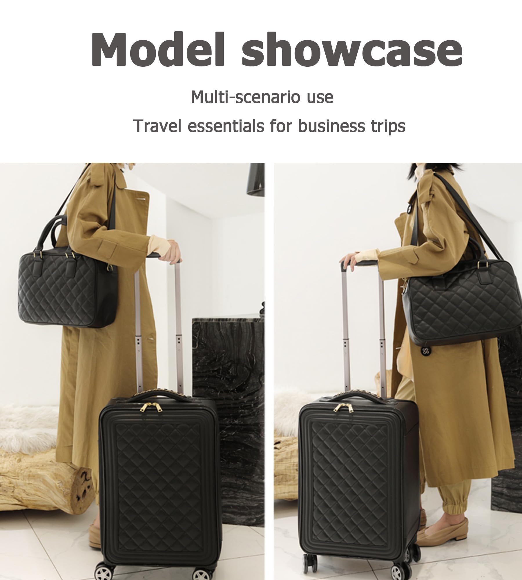 feilario 24in 2 Piece Set Travel Leather Softside Carry On Luggage Double Spinner Wheels Checked Suitcase
