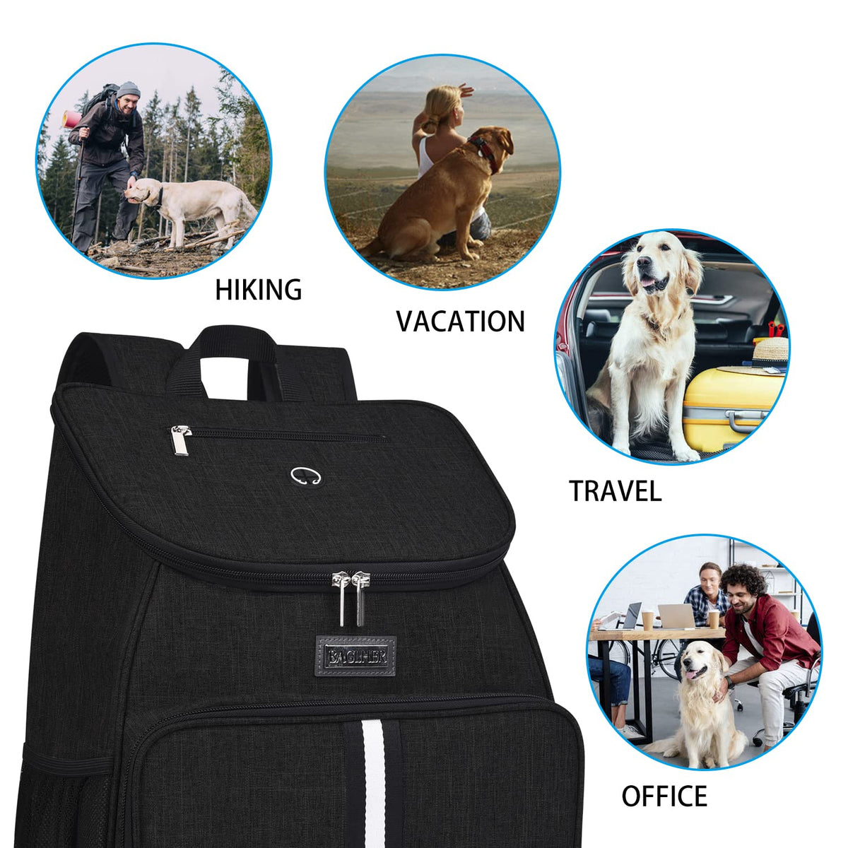 BAGLHER丨Dog Travel Bag, Airline Approved Pet Supplies Backpack, Dog Travel Backpack Accessories Set with 2 Silicone Collapsible Bowls and 2 Food Baskets. Black